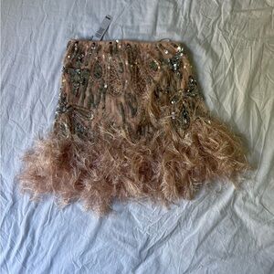 ASOS Sequin and Feather Mini Skirt in Gold and Tan